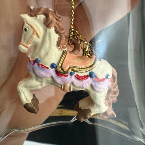 Vtg 2 Carrousel Bell Ornaments Bell Decorative Clear Glass 1 w Orig Box READ - Picture 8 of 11